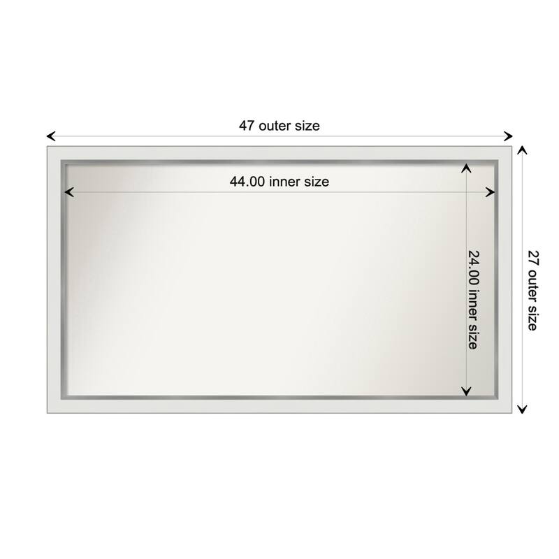 Eva White Silver Narrow Framed Non-Beveled Custom Wall Mirror, Bathroom Vanity Mirror - Outer Size: 47.25 x 27.25
