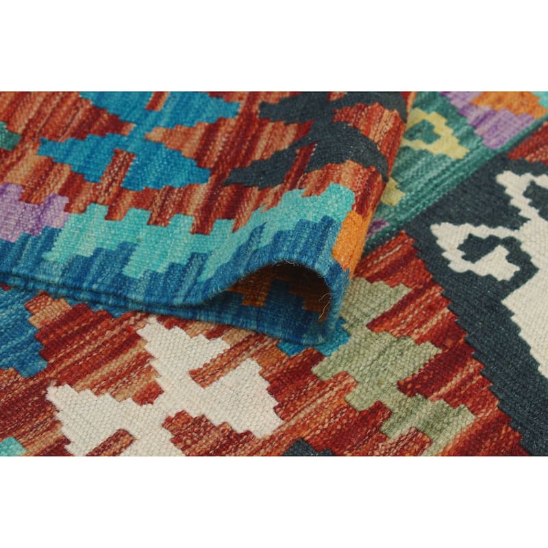 Flatweave Aliya Red/Blue Runner - 2'6" x 9'9"