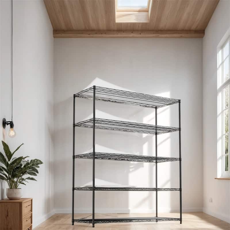 5 Tier Steel Heavy Duty Adjustable Shelves with Wheels and Feet