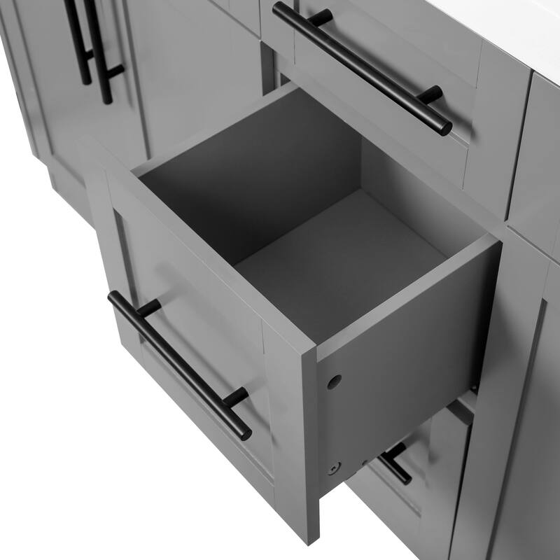 59.3" Double Sink Bathroom Vanity with SMC Top, MDF Cabinet with Solid Wood Frame & Soft-Close Doors