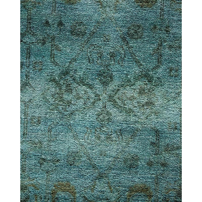 Overton Hand Knotted Wool Vintage Inspired Modern Contemporary Overdyed Blue Area Rug - 8' 10" x 11' 10"