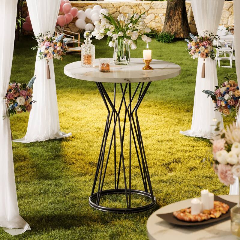 35.4-Inch Tall Bistro Pub Table, Modern Faux Marble High Top Cocktail Table