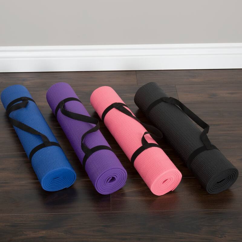 Yoga Mat - Double Sided 1/4-Inch Workout Mat - 71x24-Inch Exercise Mat for Home Fitness with Carrying Strap by Wakeman
