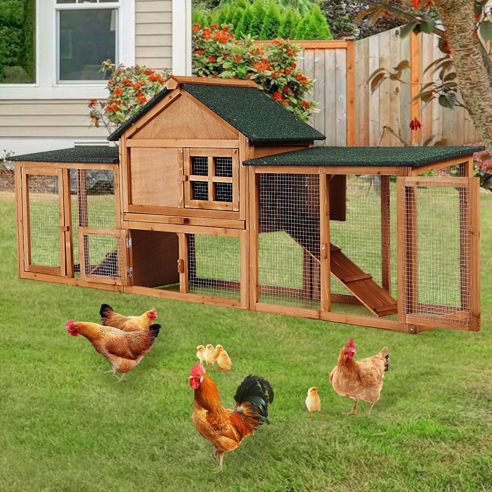 Wood Chicken Coop, Chicken House Indoor Outdoor Chicken Cage 2-4