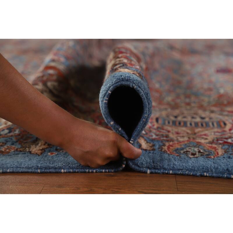 Hand Knotted Oriental 100% Wool Carpet Traditional Floral Navy Blue & Blues Kashmar Area Rug - 12' 9'' X 10' 0''