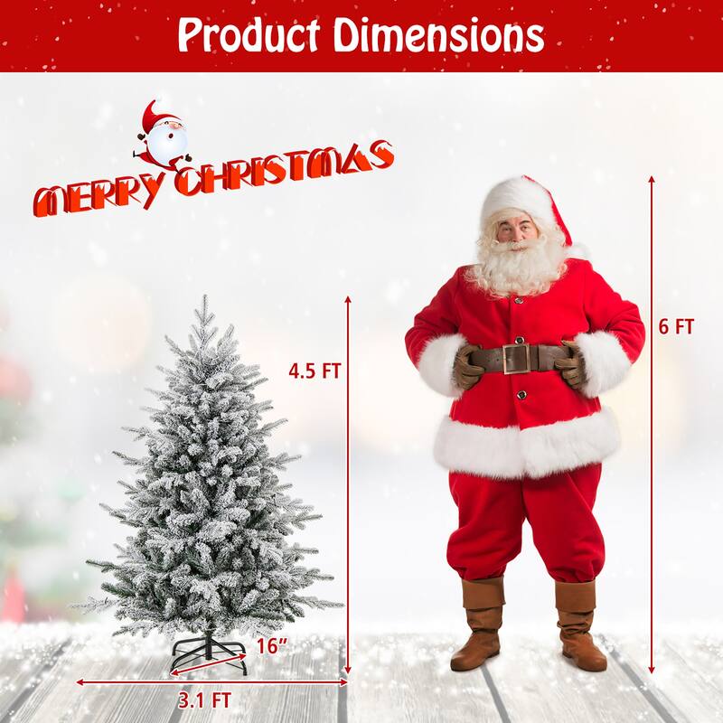 Gymax 4.5/6/7 FT Pre-Lit Artificial Christmas Tree Snow Flocked Full