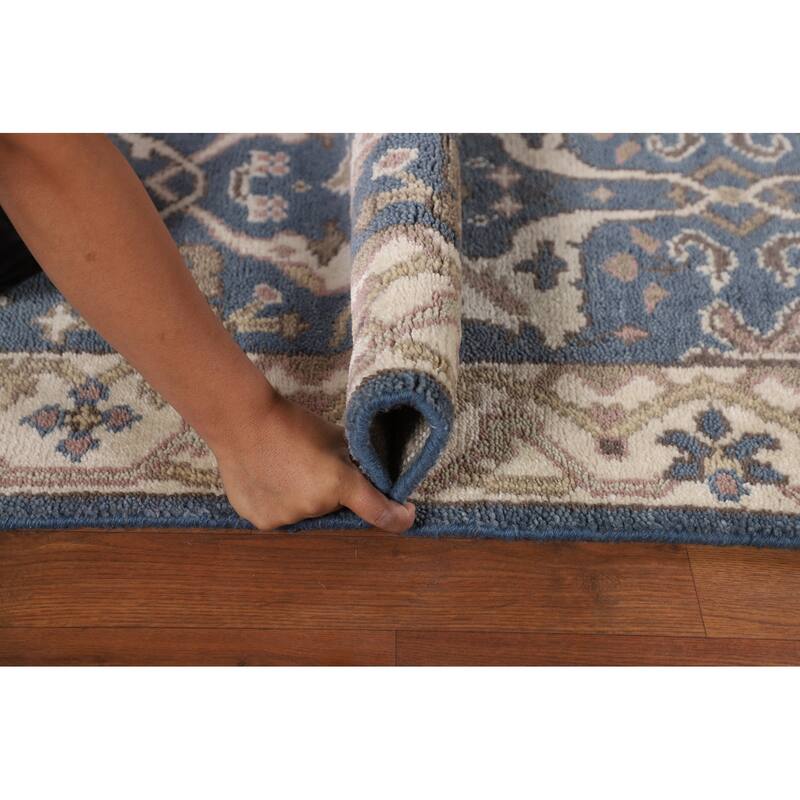Blue & Ivory Oushak Oriental Runner Rug Handmade Wool Carpet - 2'9"x 7'9"