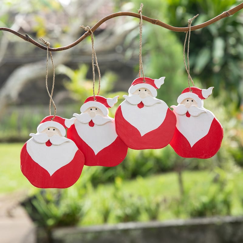 Novica Handmade Happy Santas Wood Holiday Ornaments (Set Of 4)