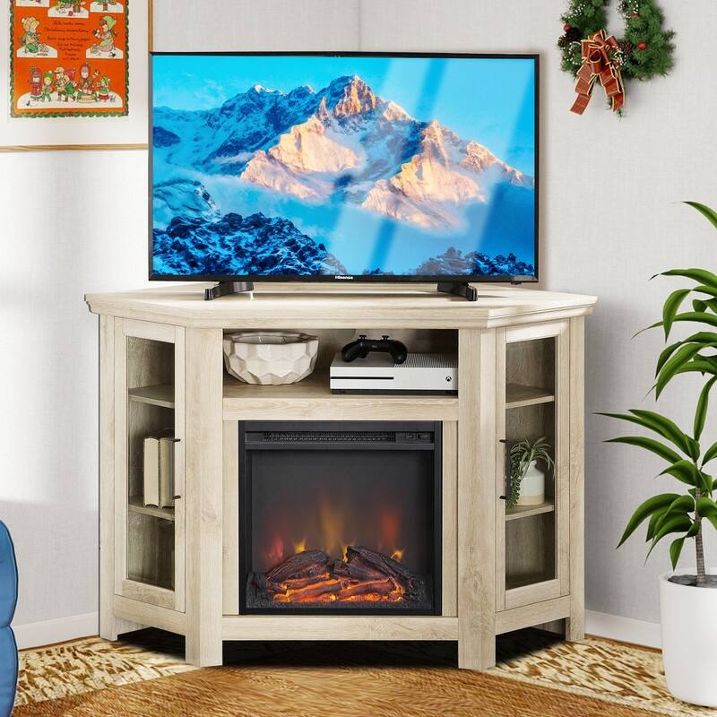 58-60" Fireplace TV Stand for 55-65" TVs w/ 18-23" Insert Farmhouse/Modern/Rustic Barn/Glass Doors Espresso/Grey/Brown/White Oak - 47inch - White Oak