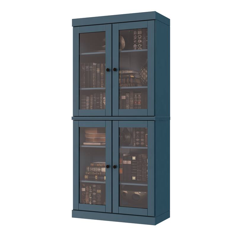 Palace Imports Solid Wood 6-Shelf Bookcase, Clear Glass Doors, Adjustable Shelves