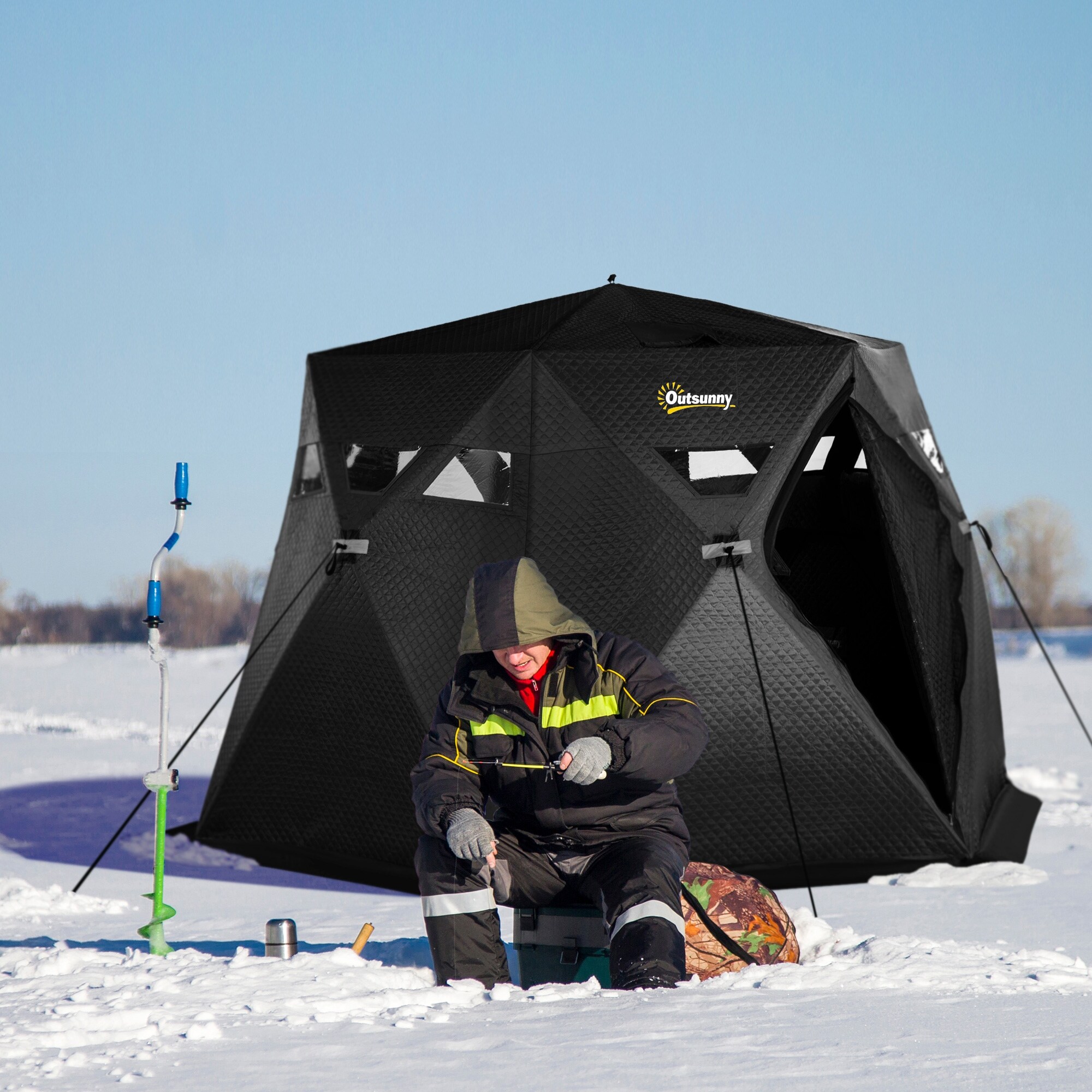 Outsunny 4 Person Insulated Ice Fishing Shelter 360 Degree View Pop Up Portable Ice Fishing Tent with Carry Bag Bed Bath Beyond 36503420