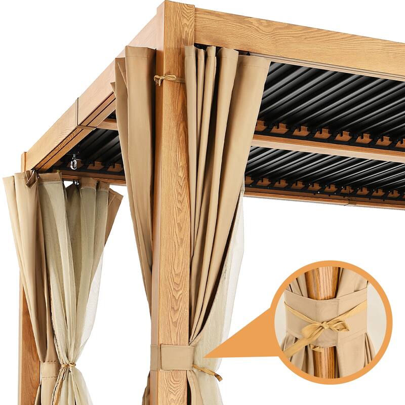 10 ft. x 13 ft. Aluminum Louvered Pergola with Adjustable Roof and Curtains