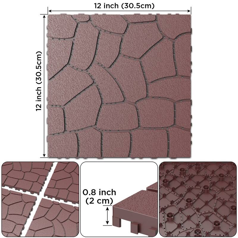 Stone Texture 12" Patio Deck Tiles Interlocking Decking Tiles 44 Pack Waterproof Outdoor Floor for Poolside Balcony Backyard