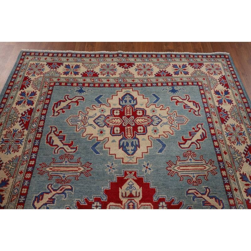 Light Blue Kazak Oriental Area Rug Hand-Knotted Wool Carpet - 5'9" x 8'1"