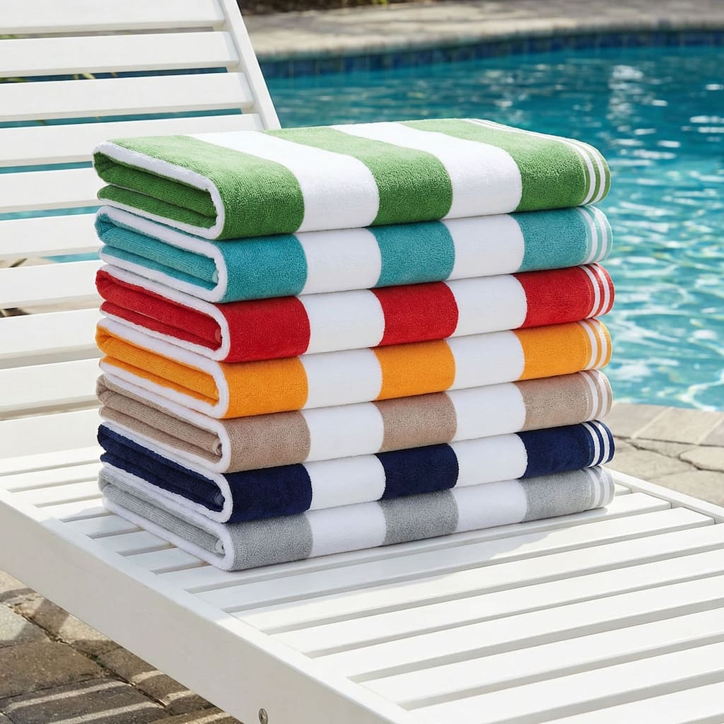 Superior Oversized Cabana Stripe Beach Towel 100% Cotton, Reversible Velour/Terry, Quick‑Dry & OEKO‑TEX Certified