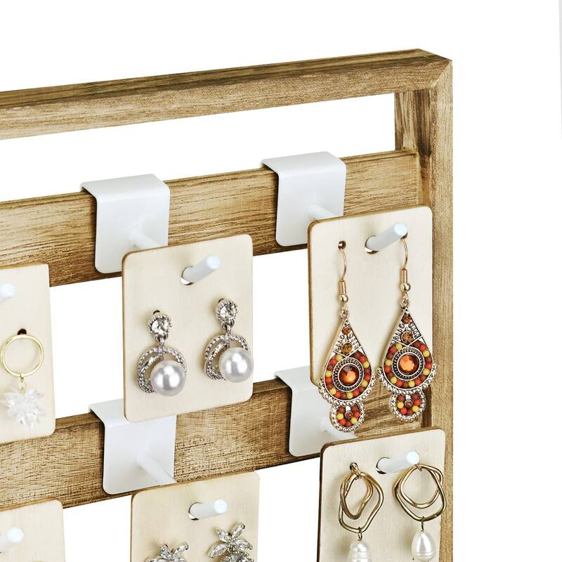 Wooden Jewelry Display Rack with 20 White Hooks
