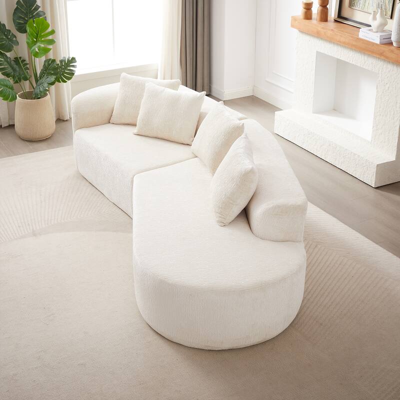 Curved Loveseat Sofa Chenille 4-Seat Cloud Couch with 4 Pillows