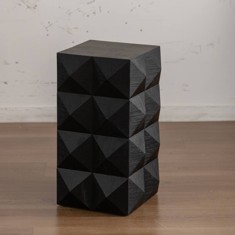 GDFStudio Zephyrus Ash Wood Side Table with 3D Embossed Pattern Design