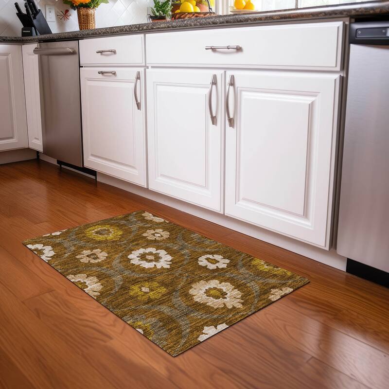 Premium Washable Super Soft Floral Scallops Mayfield Rug - Mocha - 1'8" x 2'6"