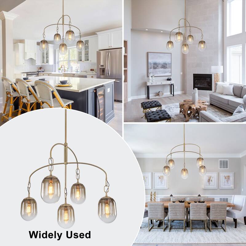 Modern Gold Chandelier Gradient Glass Shades 2-Tier Curved Arm