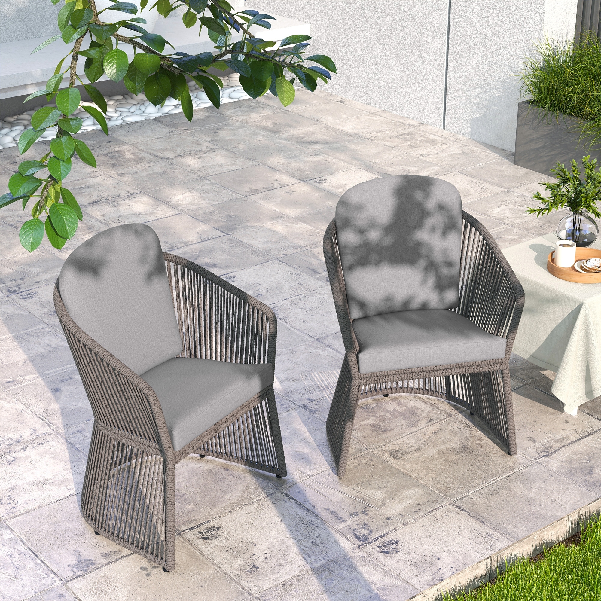 Outdoor 2-piece Steel Dining Chair with Cushion