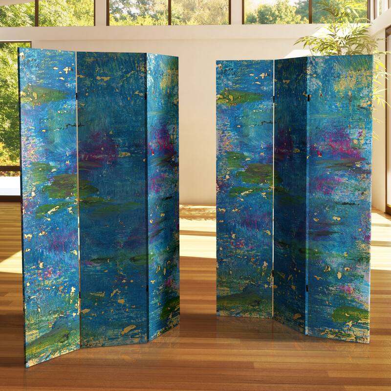 Handmade 6' Double Sided River God Canvas Room Divider