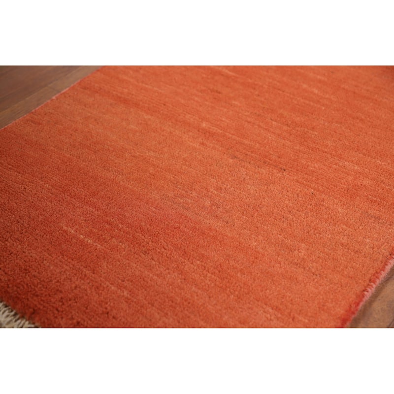 Solid Orange Gabbeh Oriental Foyer Rug Hand-Knotted Wool Carpet - 1'8"x 3'2"