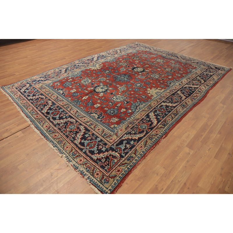 Hand Knotted Oriental 100% Wool Carpet Traditional Floral Oranges & Rust Tabriz Area Rug - 10' 7'' X 7' 8''