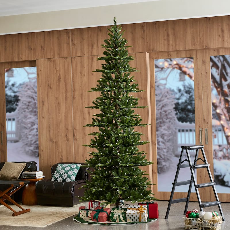 Glitzhome 7.5ft/9ft Pre-Lit Evergreen Slim Fir Artificial Christmas Tree With Strawberry Lights