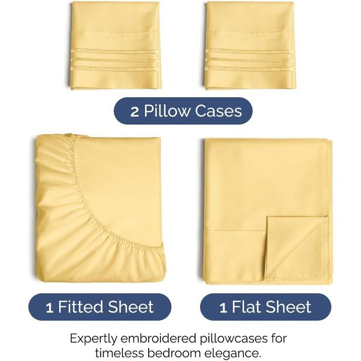 CGK Linens 4 Piece Solid Deep Pockets Microfiber, Easy-Fit Bed Sheet Set