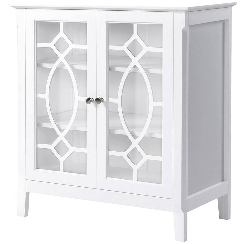 Sideboard Buffet Cabinet with Adjustable Shelves, Storage Cabinet, Double Glass Door Accent Cabinet for Kitchen, White