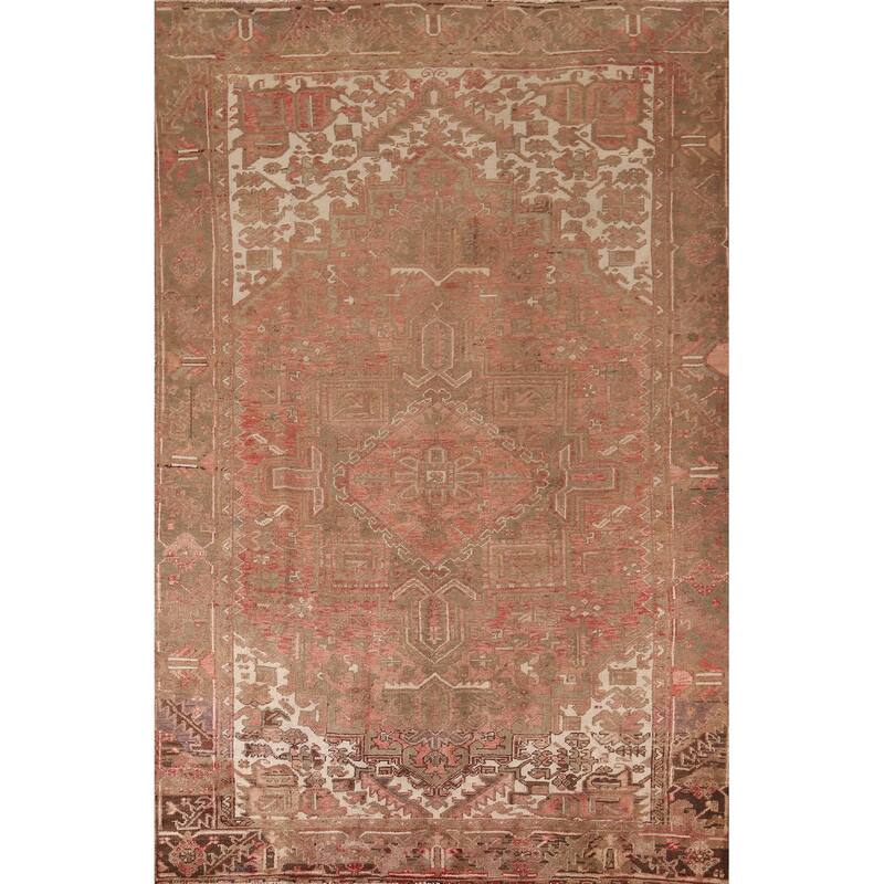 Geometric / Medallion Heriz Persian Vintage Rug Handmade Wool Carpet - 7'2"x 10'8"