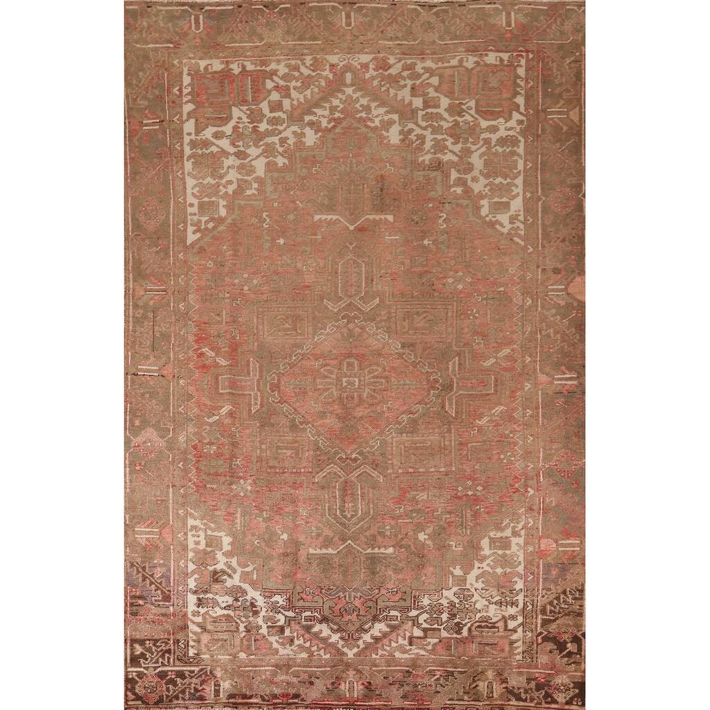 Geometric / Medallion Heriz Persian Vintage Rug Handmade Wool Carpet - 7'2"x 10'8"