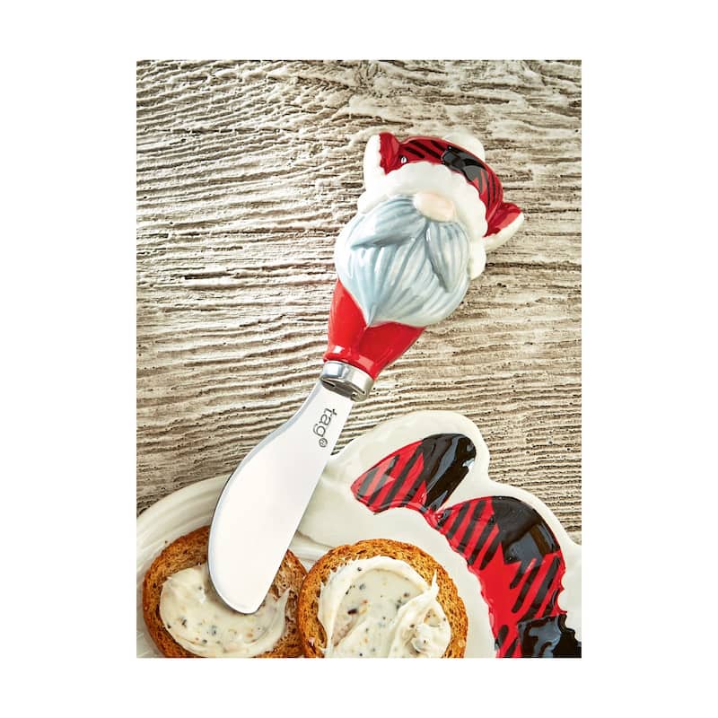 Lars Gnomie Cheese Spreader Red Multi Ceramic Cutlery Serving Accessory Hand Wash Only 1.31 in h x 5.5 in l x 2 in w