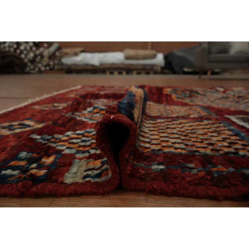 Hand Knotted Oriental 100% Wool Carpet Modern Tribal Red Moroccan Area Rug - 9' 7'' X 6' 7''