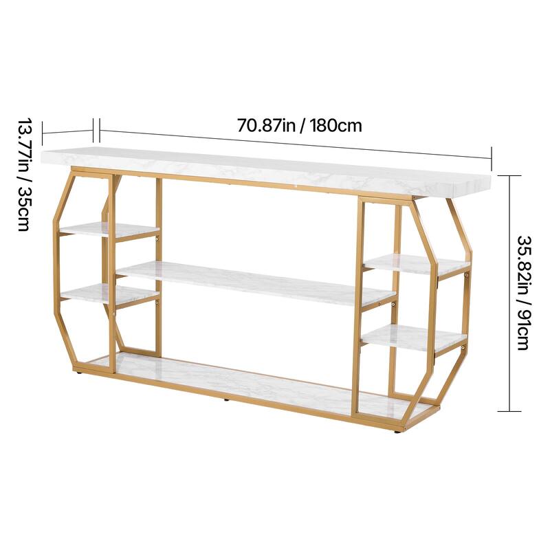 Modern 3-Tiers Faux Marble Console Table
