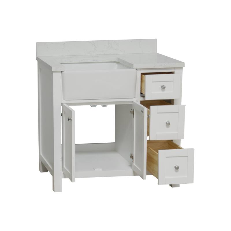 KitchenBathCollection Yorkshire 36" Farmhouse Bathroom Vanity with Engineered Marble Top