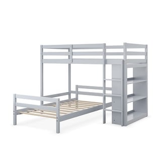 Costway Twin Over Twin Loft Bunk Bed Wood w/Bookcase Guardrail Ladder - 79.5'' x 44'' x 58.5''