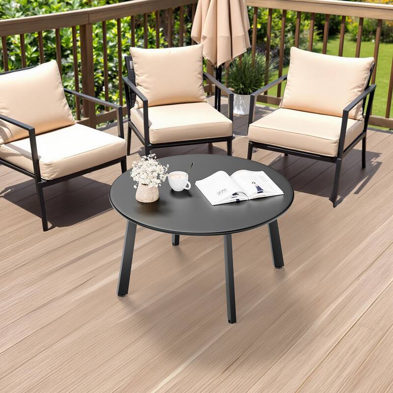 Black Iron Round Patio Coffee Table with Adjustable Feet - 27.6 x 27.6 x 15.4 in