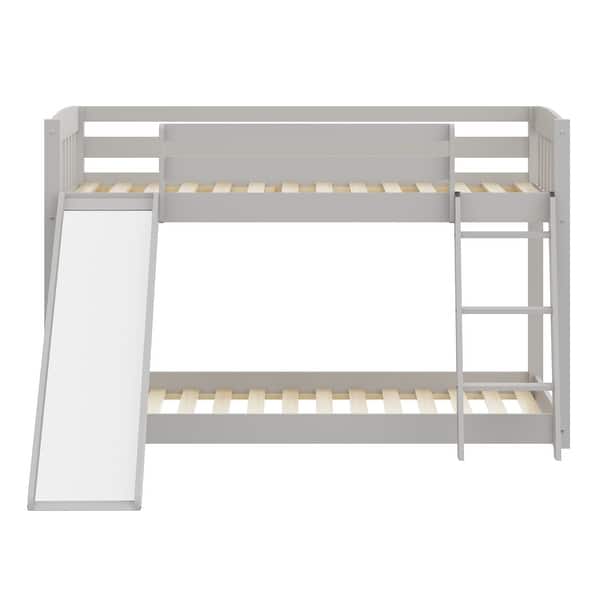 slide 2 of 9, Heavy Duty Wood Twin Bunk Bed with Slide, Stairs, and Safety Guardrails - Grey Gray - Twin