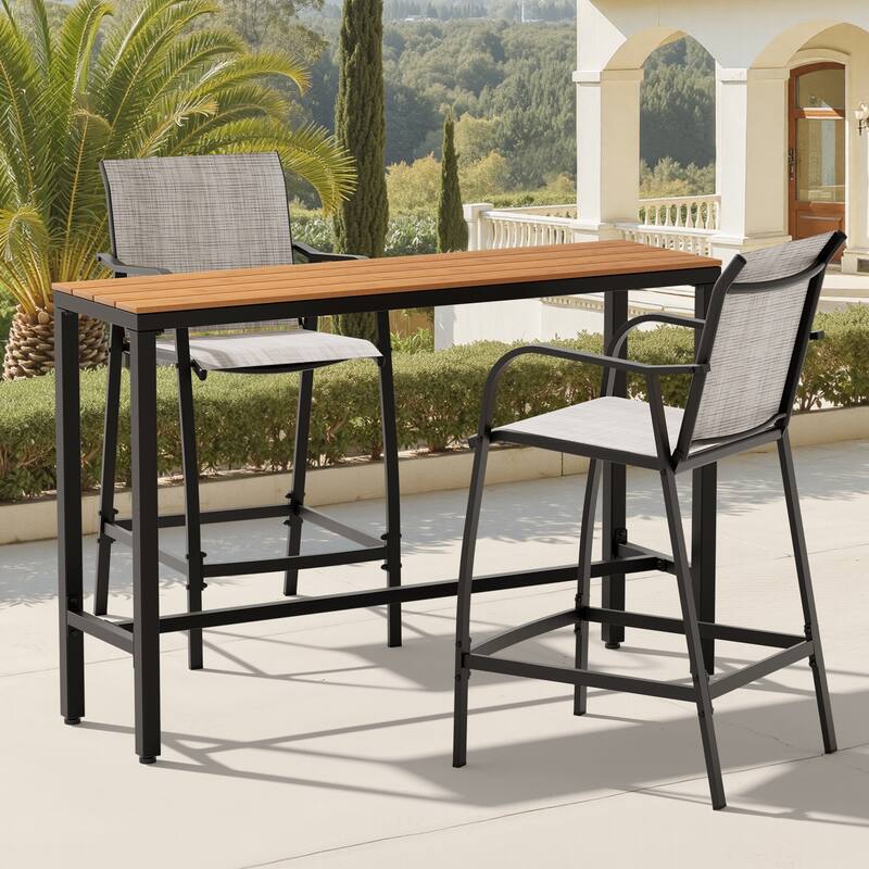 Outdoor Patio Bar Stools Set Rectangle Bar Table with Barstools - Brown-55.12 inches table-Grey&Brown chairs