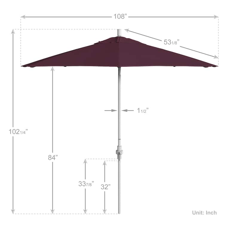 California Umbrella 9' Rd Golden State Series Patio Umbrella White Aluminum Frame Crank Lift Collar Tilt Pacifica Pacific Blue
