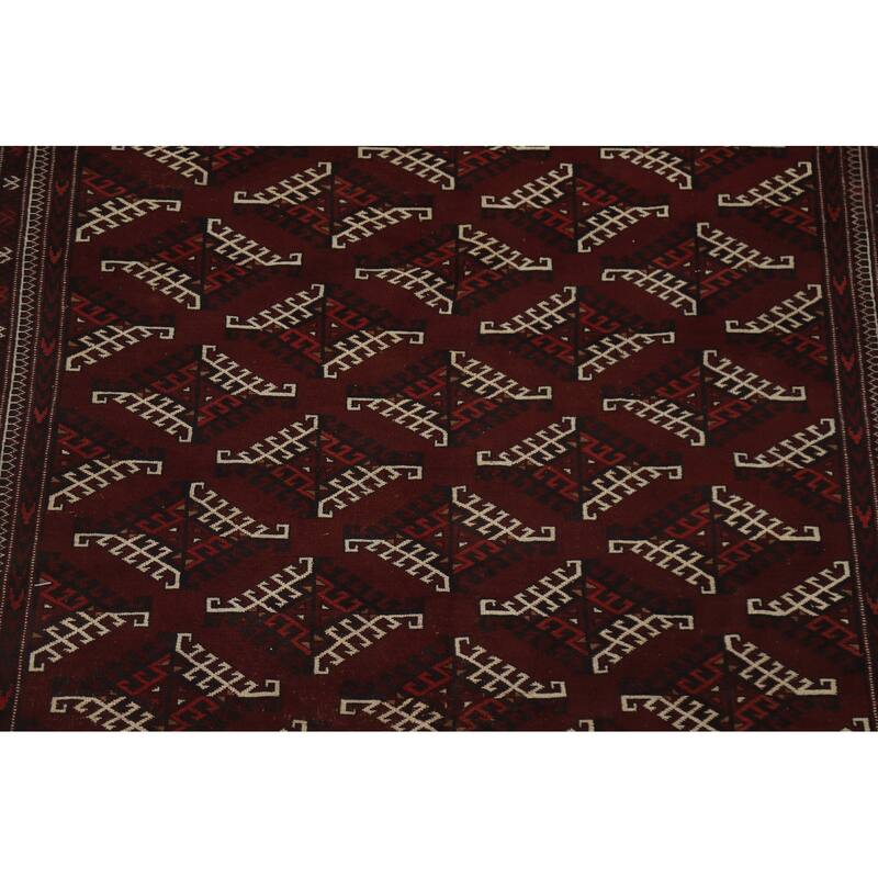 Hand Knotted Oriental 100% Wool Carpet Traditional Geometric Red Bokhara Area Rug - 11' 9'' X 7' 2''
