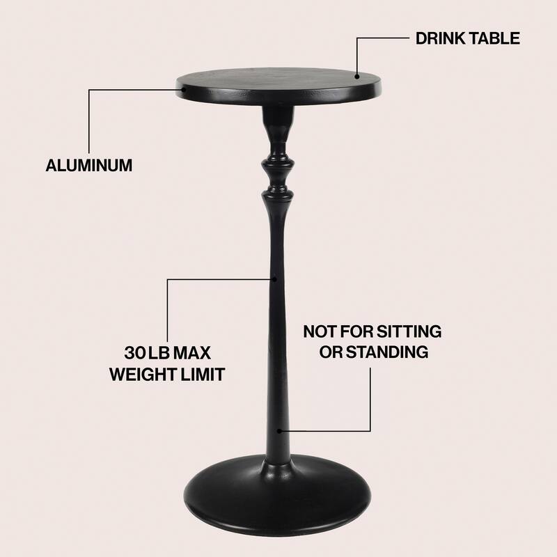 Lulu 19.5" Classic Pedestal Round Metal Drink Table and Decorative End Table, By JONATHAN Y