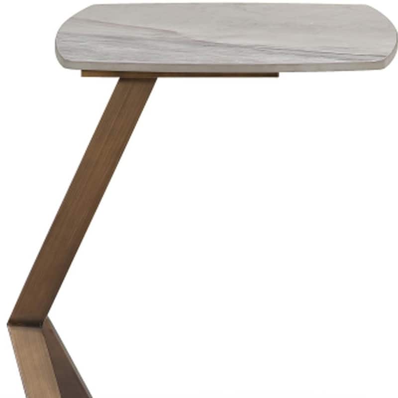 HomeRoots 24" White And Bronze Ceramic Faux Marble and Steel End Table - 24.00 in. x 24.00 in. x 16.00 in.