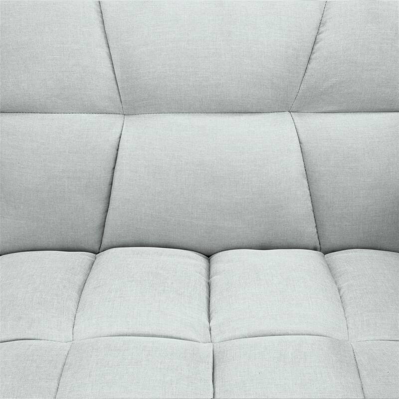 Plush Gray Split-Back Design Convertible Linen Tufted Futon w/ 2 Pillows - 75.5"(L) x 28.25"(W) x 33"(H)