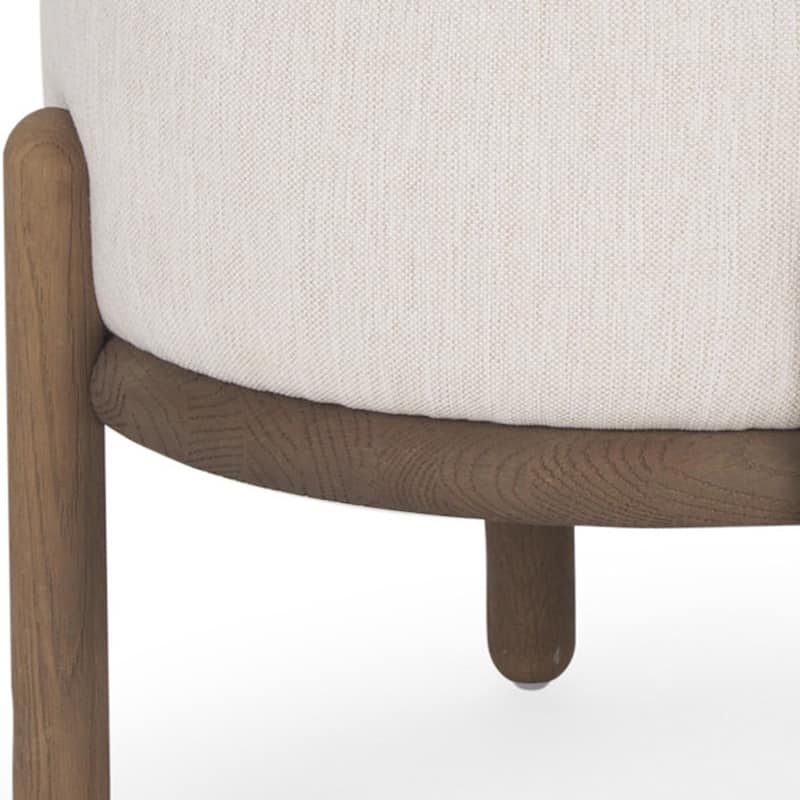 HomeRoots 22" Cream and Brown Solid Wood and Upholstered Round Pouf Ottoman