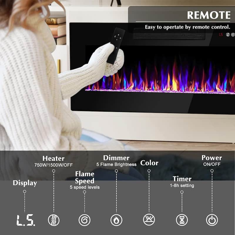 Bossin 70" Fireplace TV Stand with 36" Electric Fireplace, TV Stand for TVs Up to 80", 16 Colors LED Lights/Entertainment Center