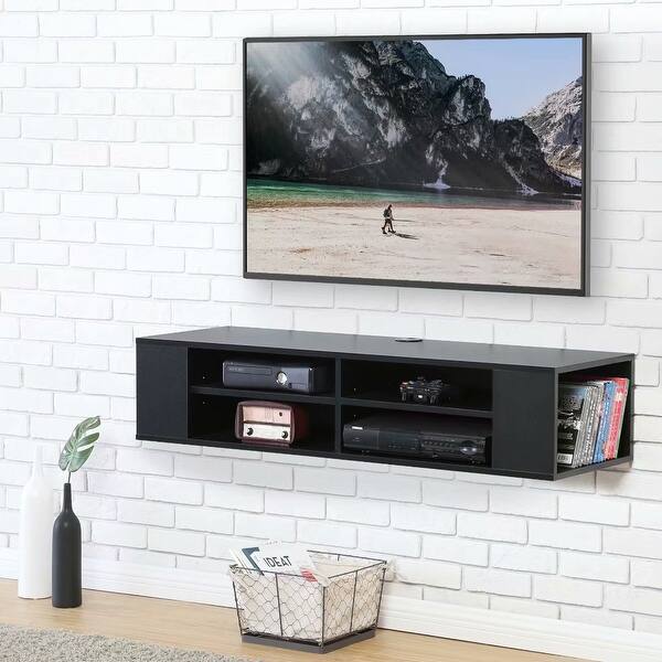 FITUEYES Floating TV Stand Wall Mounted Wood Media Console Entertainment Center Shelf Walnut