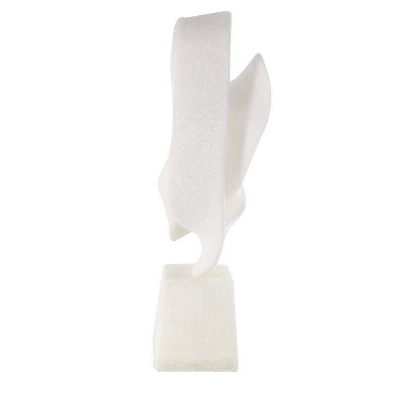 Polystone Abstract Textured Wave Decorative Sculpture with Elevated Base - White - Roche River Decor